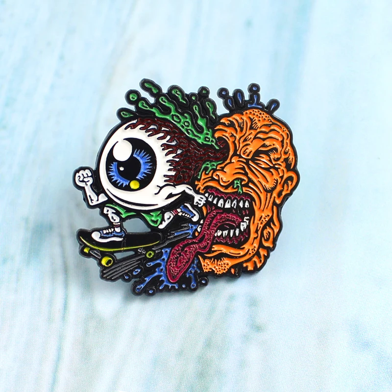 

Creative Eye Skate Pin Horror Long Tongue Grimace Brain Venom Eye Skateboarding Skating Funny Brooch Denim Coat Badge Jewelry