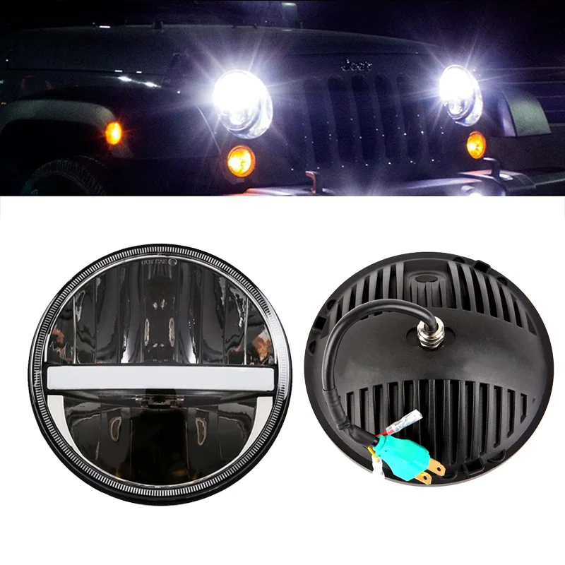  FADUIES 1psc 7 Inch LED Headlights with DRL & Amber Turn Signal For Jeep Wrangler Jk TJ Fj Hummer T - 32878261500