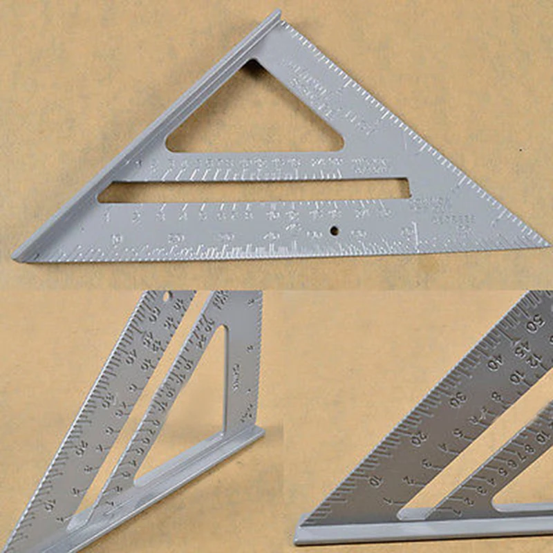 

7inch Silver Aluminum Alloy Speed Square Roofing Triangle Angle Protractor Carpenter's Measuring Layout Tool Measuring Ruler