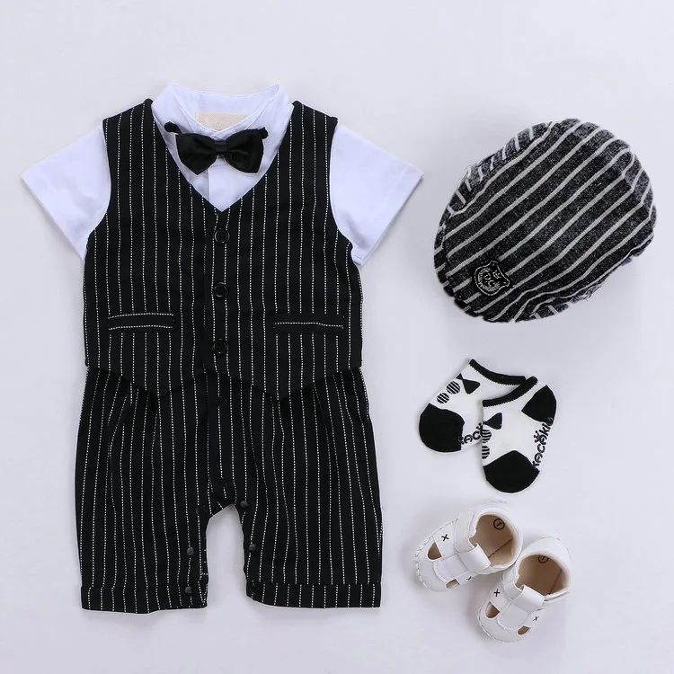 Костюм-смокинг для новорожденных мальчиков для свадебной вечеринки; летний костюм для малышей; костюм для фотосессии на день рождения; комплект одежды для маленьких джентльменов; подарок на день рождения - Цвет: 4 pcs --Black