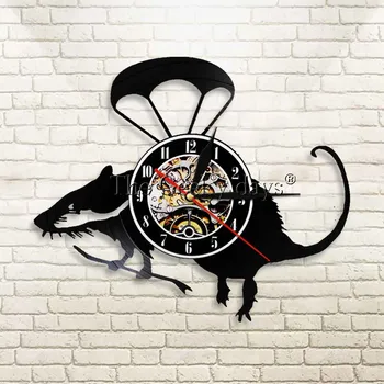 

1Piece Rat Artwork Clock Little Mouse Vintage Vinyl LP Record Wall Clock Rat Wall Art Animals Modern Wall Watch Rat Lover Gift