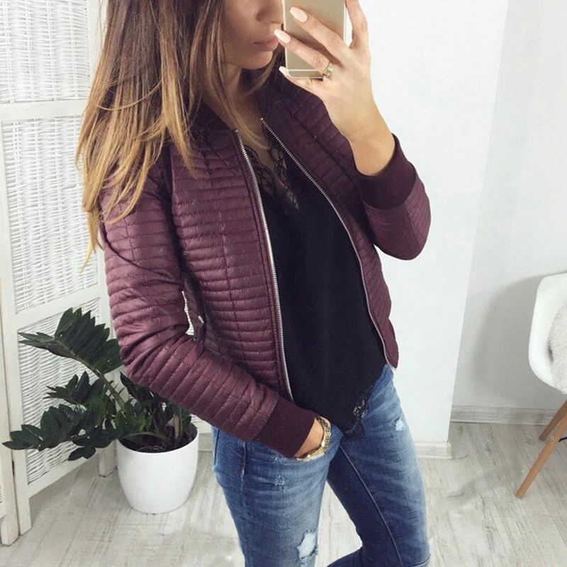 

2019 Women Autumn Winter Short Coat Cotton Padded Warm Bomber Down Jacket Zipper Open Stitch Casual Parkas Thin Outwear