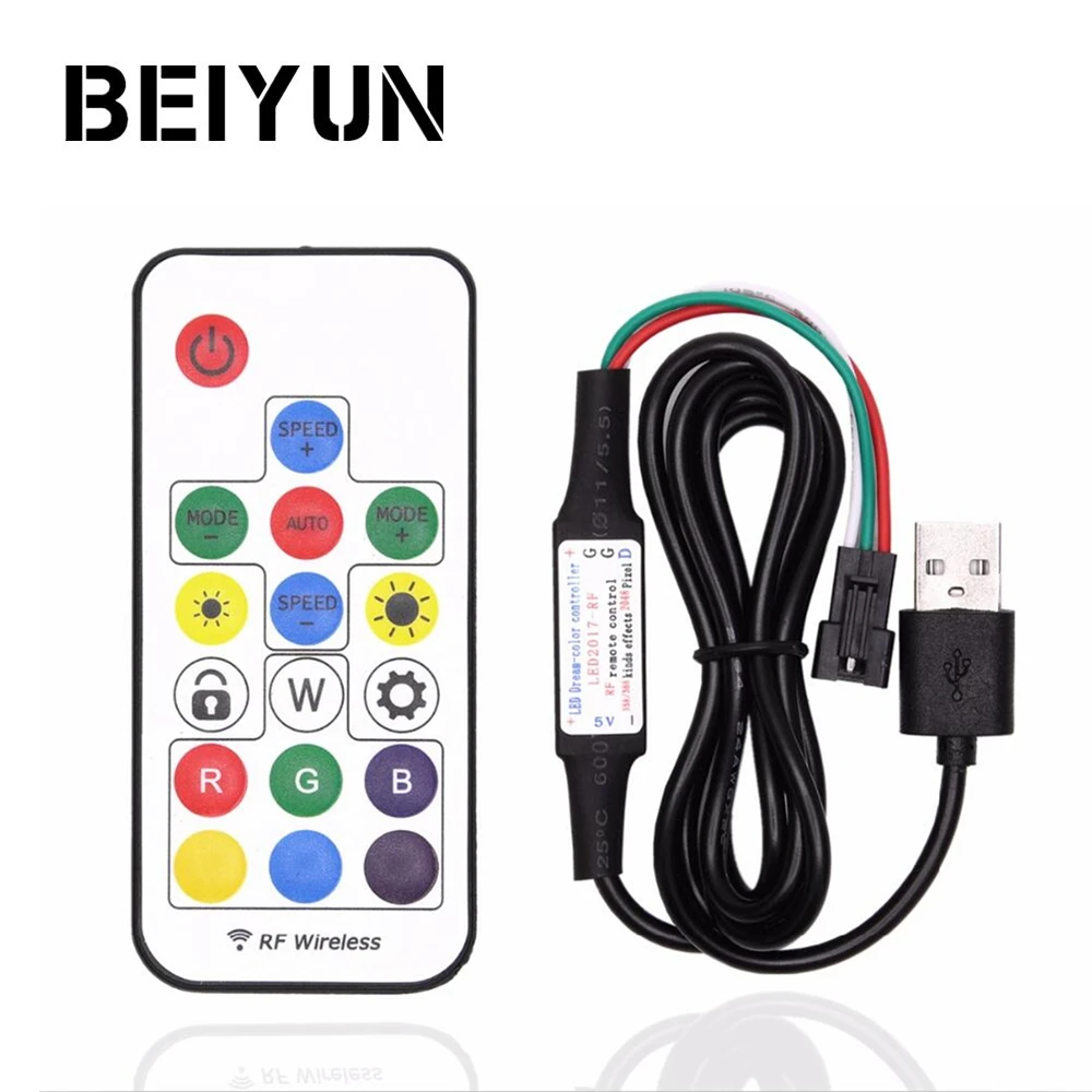 

DIY USB 5V LED Controller 17Key RF Wireless Dream Color Remote Control For WS2811 WS2812B 1903 Driver IC LED Strip 5050