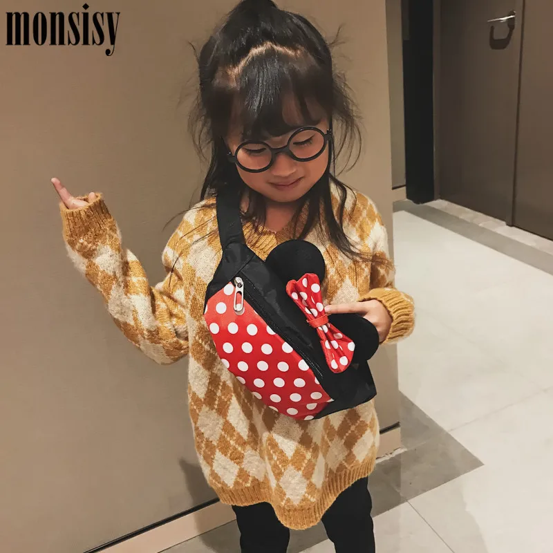 Monsisy 2019 الأطفال الخصر حزم طفل فاني حقيبة فتاة صبي الأزياء أكسفورد ماوس رئيس القوس نقطة حقيبة صدر للرجال الهاتف الحقيبة طفل حزام حزمة