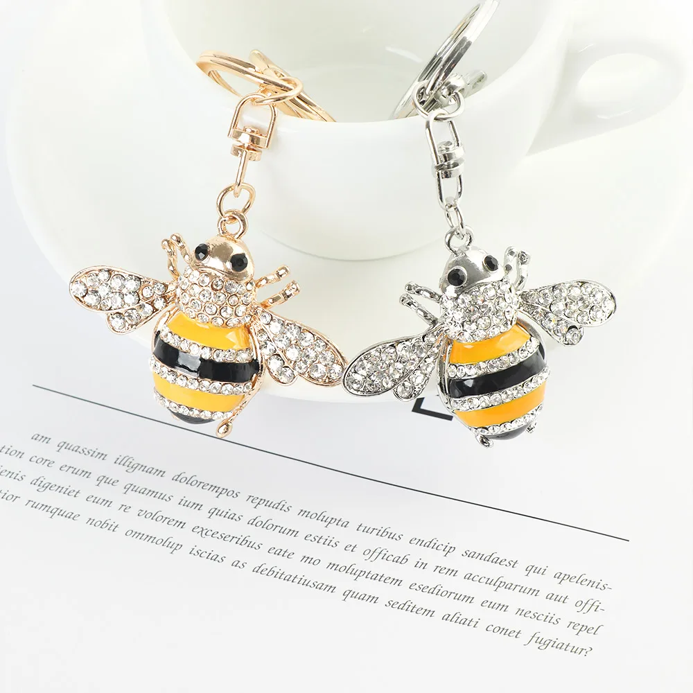 1 шт. модные стразы в форме пчелы, насекомого, металлический брелок, кольцо для ключей с сумочкой, кулон, подарок для влюбленных, Лидер продаж