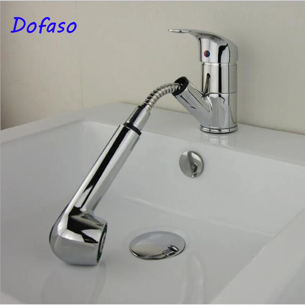 

Dofaso kitchen sink tap Torneira Cozinha Polished Chrome Brass Double Spouts 360 Degree Pull Out bath faucet
