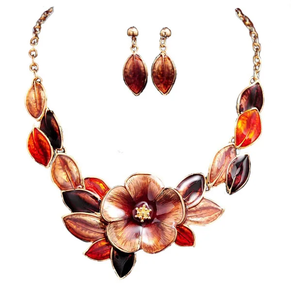 

Women's Yellow Enamel Flower Jewelry Sets Necklace Earrings sets Gifts Orange
