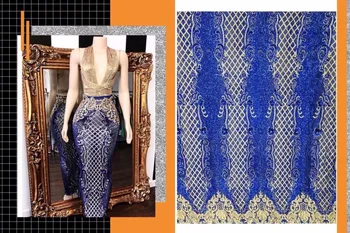 

Wholesale price of African lace fabric with sequined sequins, sapphire sequins, high quality sequined party dresses YZ0121115.