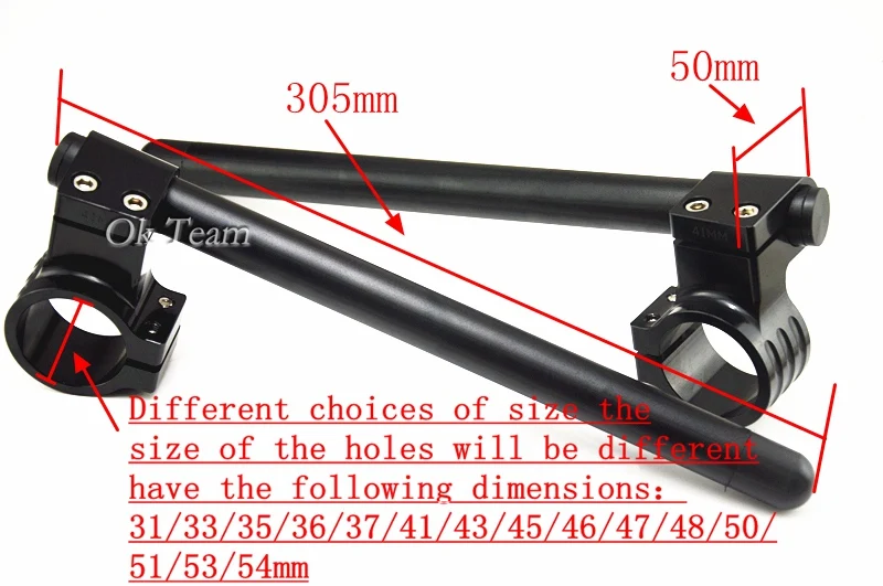 2x Универсальный черный настраиваемая гоночная CNC 33/37/41/45/46/48/50/54 мм, на зажиме Ons, вилка, руль, ручной стержень, для бара, для гоночного мотоцикла