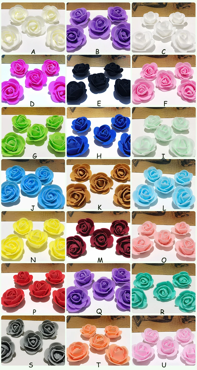 JAROWN Simulation 3.5cm PE Rose Foam Flower Head DIY Bear Accessories Wedding Candy Gift Box Garland Decoration Fake Flowers (10)