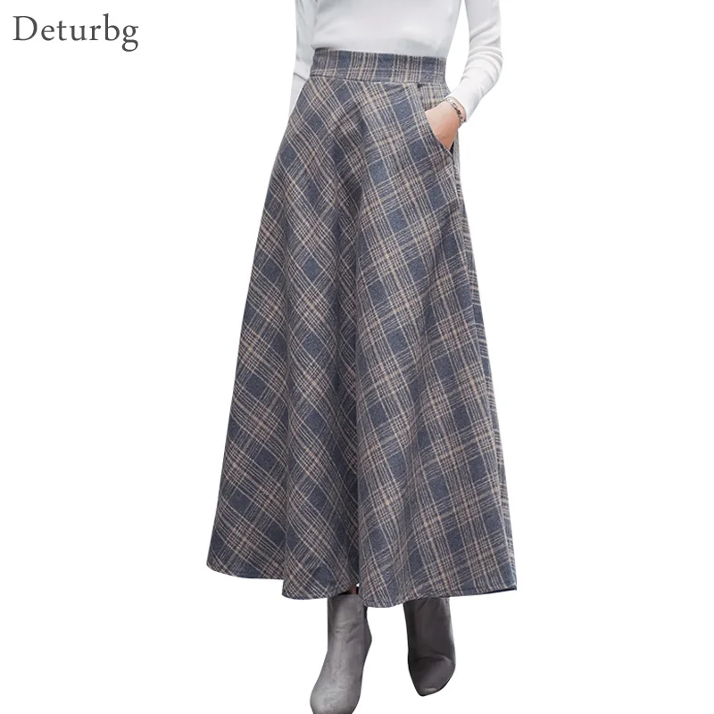 Japanese Style Vintage Plaid Long Skirt For Women Streetwear Zipper