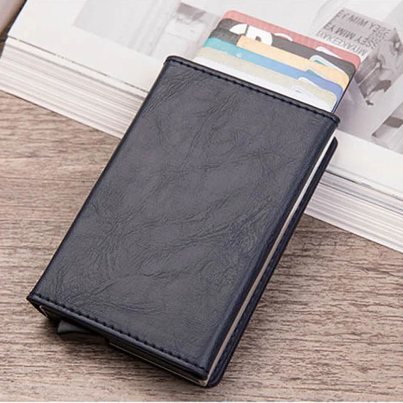 Анти RFID Визитница ID Чехол для мужчин кожаный металлический кошелек мужской на молнии Кошелек для монет женский мини держатель для кредитных карт