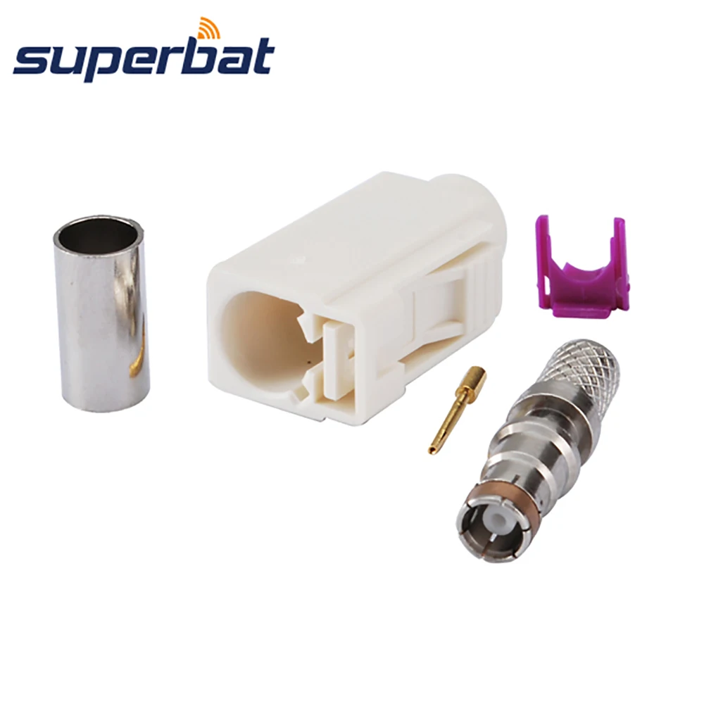 White Fakra B Crimp Female RF Coaxial Connector for RG58 LMR195 Cable Radio