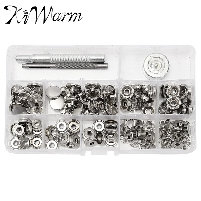 

KiWam 30 Sets 15mm Silver Snap Fastener Popper Press Stud Button with Fixing Tool for Home Handmade Leather Tool Kit