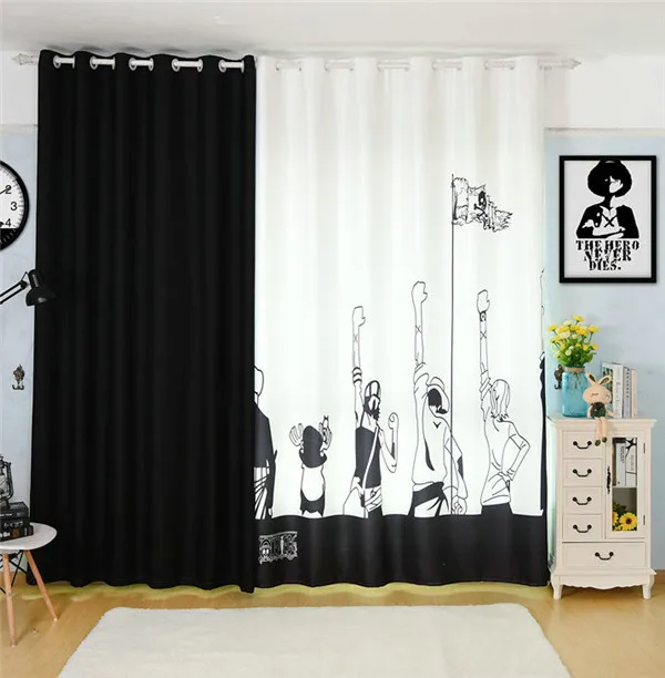 2х оконная драпировка для детской комнаты, занавеска для окна, Тюлевое покрытие, 200 см х 260 см, цельный черный и белый цвета - Цвет: Многоцветный