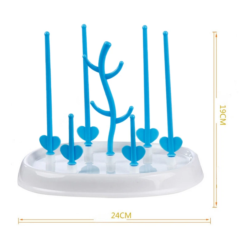Baby Bottle Drier Cute Tree Newborn Pacifier Nipple Drying Rack Cartoon Plane Tail Shape 7 Footholds Water Collect Groove BB3098 (10)