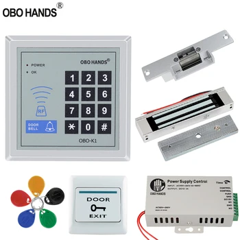 

OBO Hands Access Control System kit 125KHz RFID Reader Keypad with Electric Lock 180KG Magnetic Strike + Power Switch 500 users