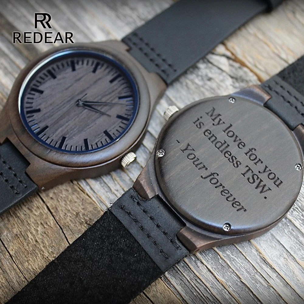 Personality Design Logo Write Your Message Carved Customize Black Sandalwood Wooden Watch Laser Print Contains watches