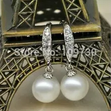 Ry00264 CHARMINGpair 9-10 мм южного моря белый жемчуг болтаться кристалл серьги