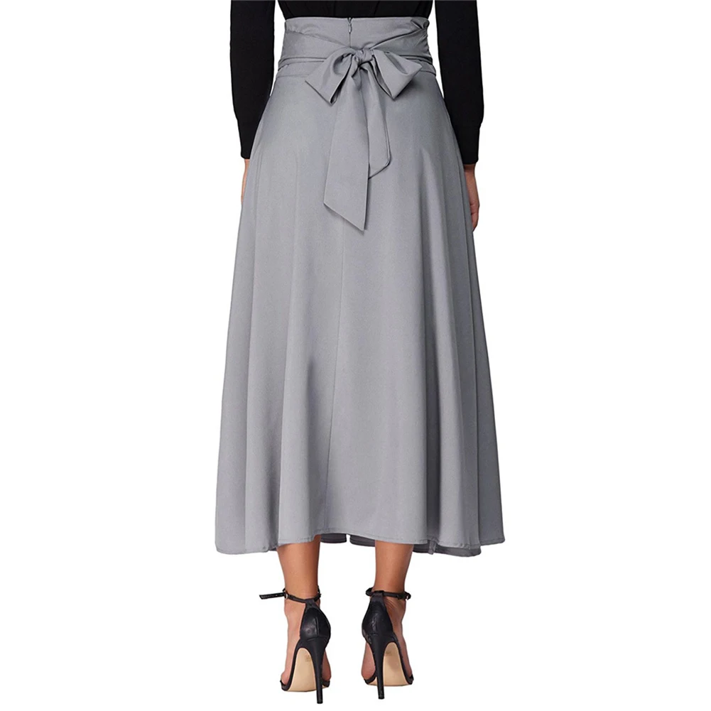Винтажная Женская плиссированная юбка трапециевидной формы с поясом на молнии, Однотонная юбка с широким поясом и двойным карманом на шнуровке