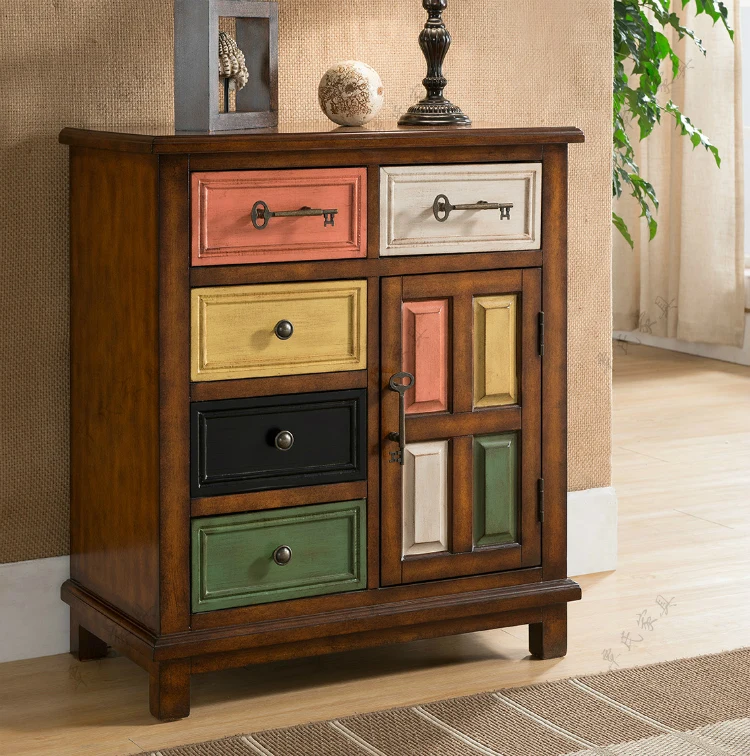American countryside entrance cabinet, European solid wood living room cabinet, multi bucket cabinet, old retro American countryside entrance cabinet, European solid wood living room cabinet, multi bucket cabinet, old retro
