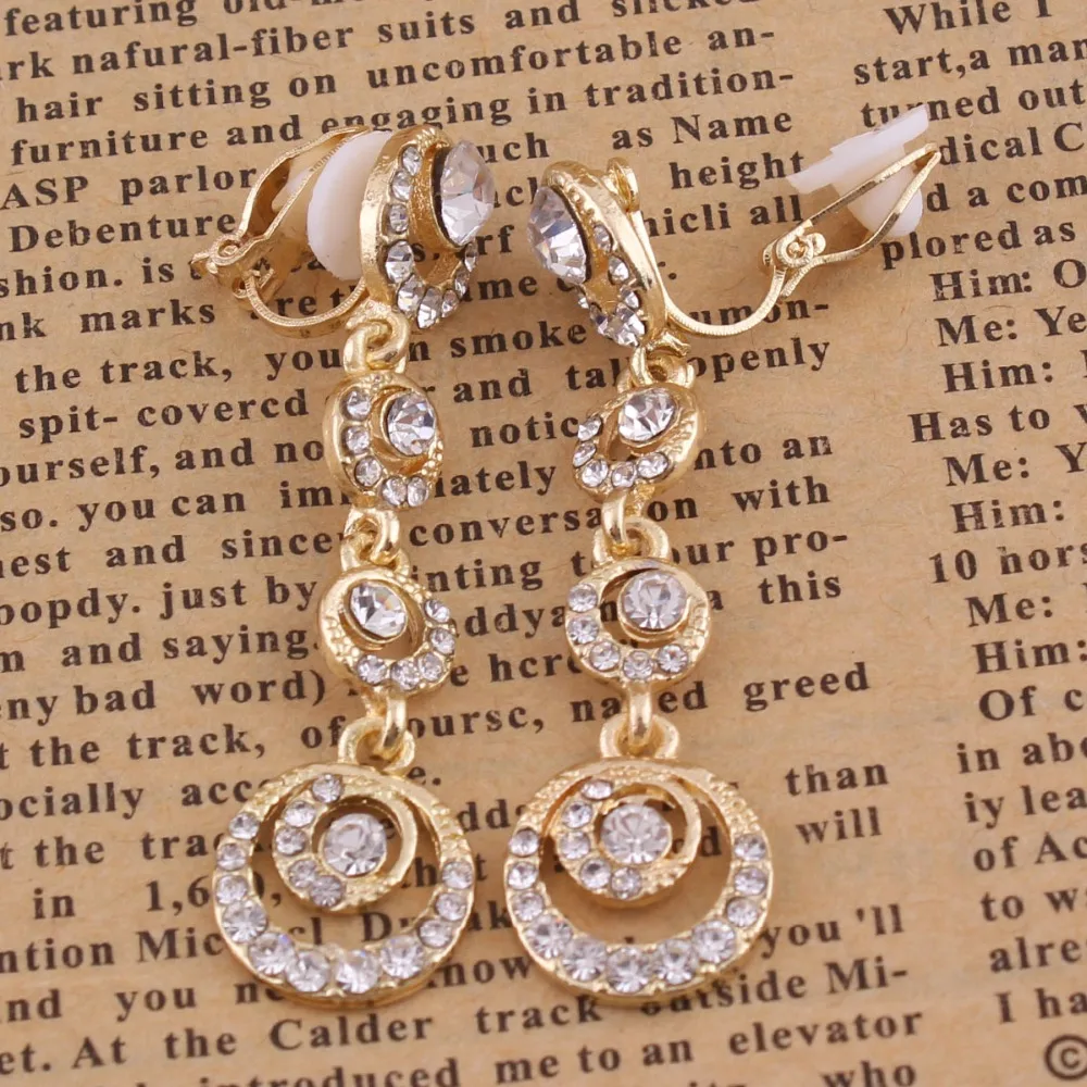 Grace Jun New Spring Style Long Alloy Rhinestone Moon Clip on Earrings No Pierced for Women Fashion No Hole Ear Clip Gifts ear clip earrings clip earrings ear clip