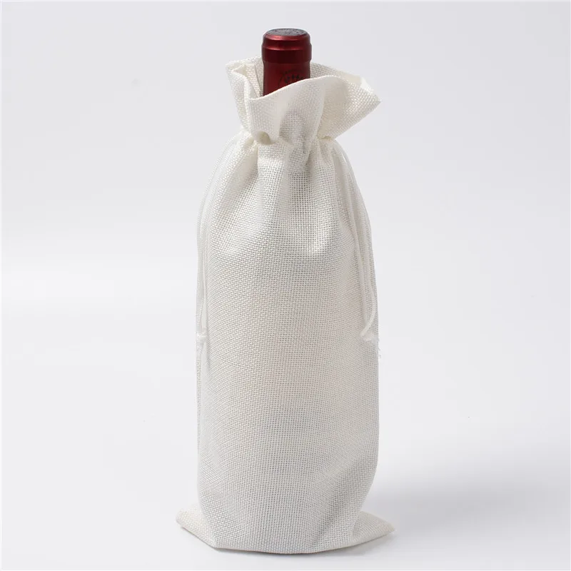 1 pc 15*35cm Rustic Jute Burlap Wine Drawstring Bags Wine Bottle Covers Reusable Bottle Wrap Gift Package Wine Bags - Цвет: white