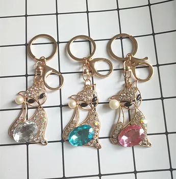 

4pcs per lot crystal alloy Cell Phone Case DIY Crystal Fox 3colors keychain Charms Alloy Decoration