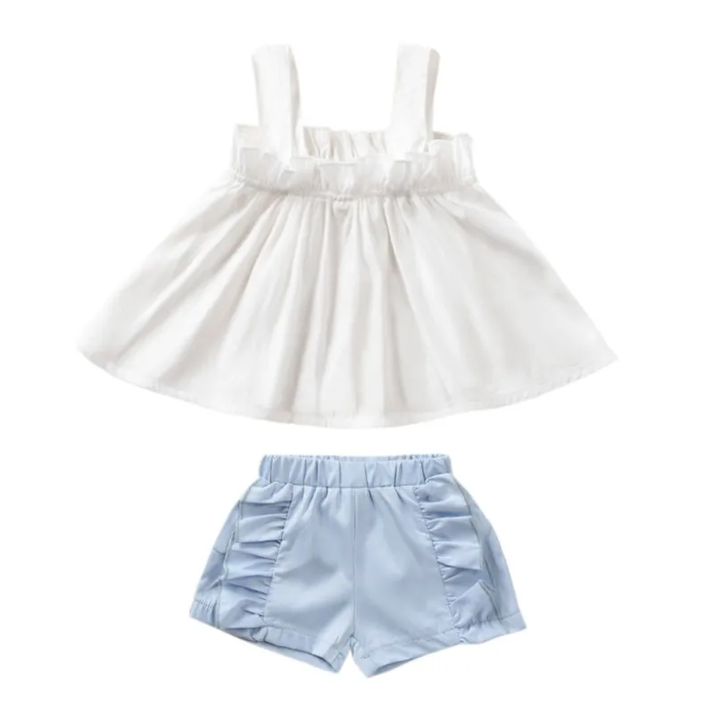NewSquare Kraag Trui 0-4 T Leuke Zomer Baby Meisjes Casual Mouwloze Strap Solid Print T-shirt Tops + Shorts past Kostuum Set NewSquare Kraag Trui 0-4 T Leuke Zomer Baby Meisjes Casual Mouwloze Strap Solid Print T-shirt Tops + Shorts past Kostuum Set