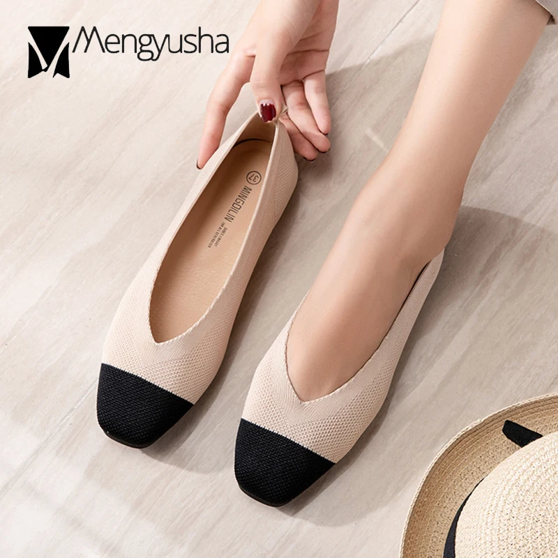 

Korean design breathable air mesh single shoes women zapatos mixed colors knitted shallow ballet flats soft heel pregnant shoes