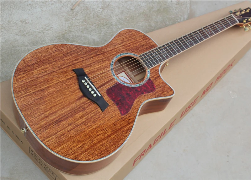

Mahogany 41" Top Solid Cut away Acoustic Guitar with Flower Inlay,Maple Binding,Golden Hardwares,offering customized services