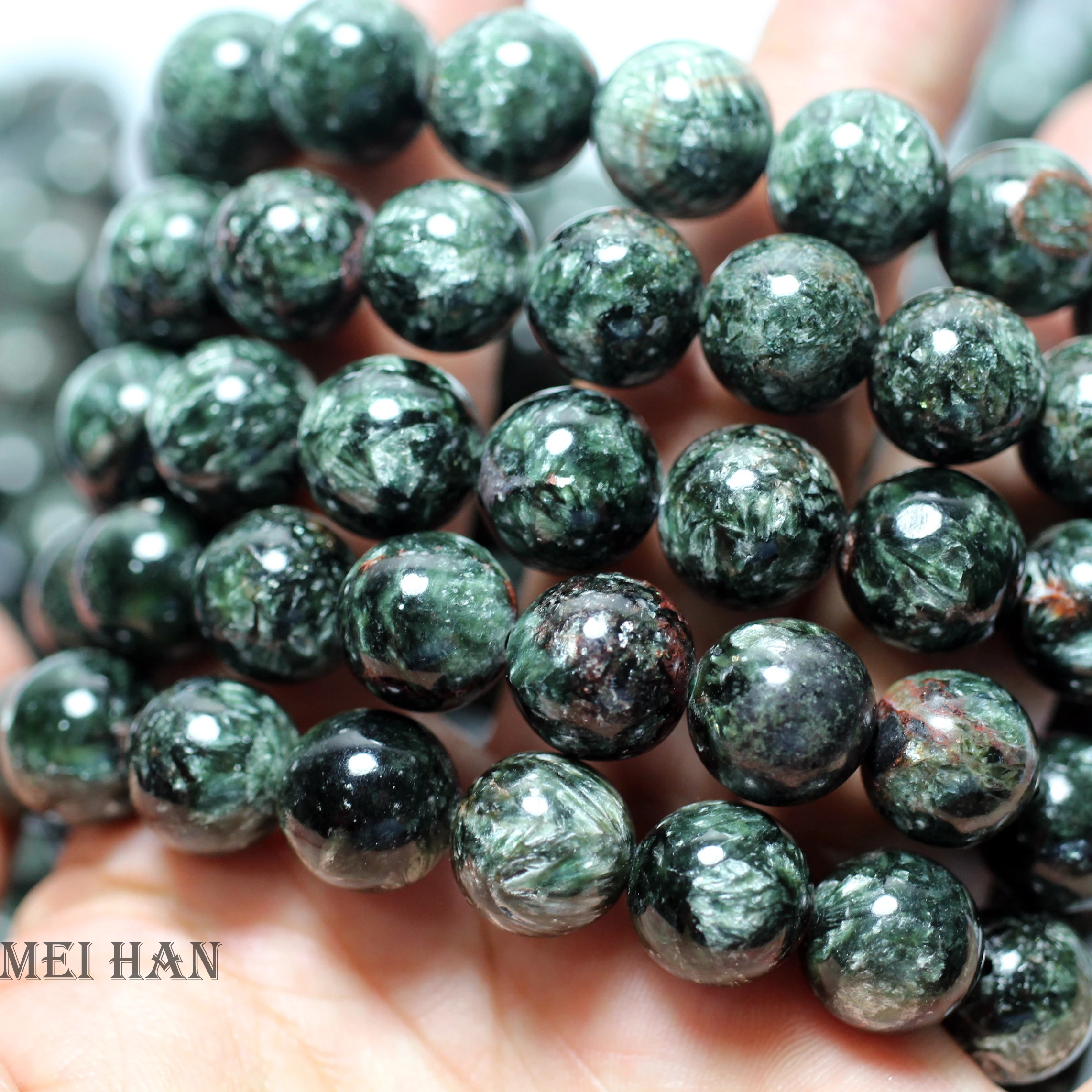 

Free Shipping cheap (17 beads/set/36g) 11.5-12.5 natural russian seraphinite bracelet smooth beads for gift jewelry bracelet