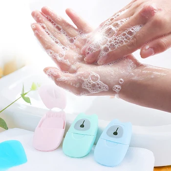 

50pcs Outdoor Travel Soap Paper Washing Hand Bath Clean Scented Slice Sheets Disposable Boxe Soap Portable Mini Paper Soap TSLM1