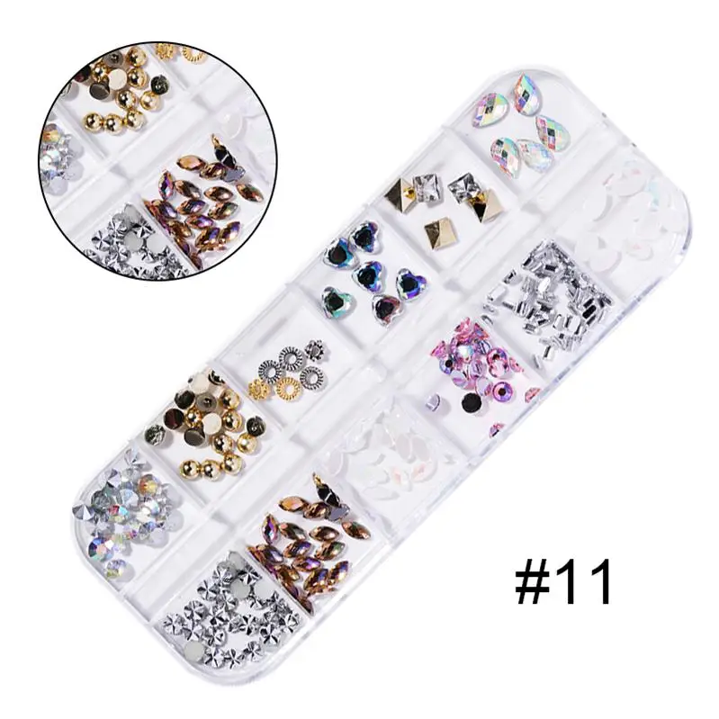 12 сеток/коробка 3D Стразы для ногтей натуральные красочные сушеные цветы украшения для УФ-гель для дизайна ногтей лак украшения аксессуары - Цвет: pattern-1-18