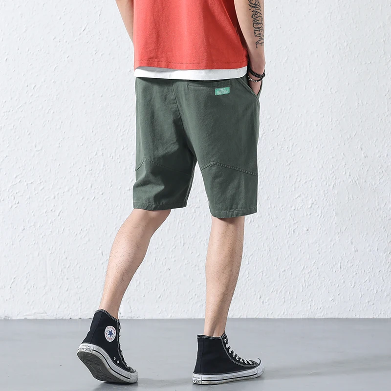 Summer Casual Shorts Men Cotton Mid Drawstring Regular Knee Length Solid Pockets Black Brown ArmyGreen Men Short BINHIIRO CS1901