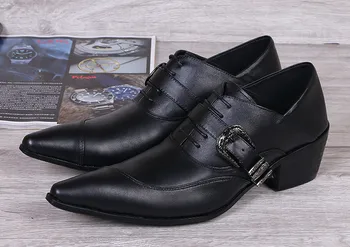 

New Fashion Pointed Toes Black Business Casual Flat Shoes Summer Male Bottom Thick Lace Up Leather Shoes Free Shipping
