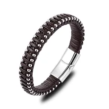 Мужской кожаный тканый браслет уникальная, из нержавеющей стали, плетеный кожаный браслет мужской кожаный браслет ювелирные изделия