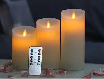 

set of 3 Flickering Pillar LED Candle Lamp Remote controlled Moving wick melted edge Wedding Xmas Party 12.5-15-18CM(H)-Amber