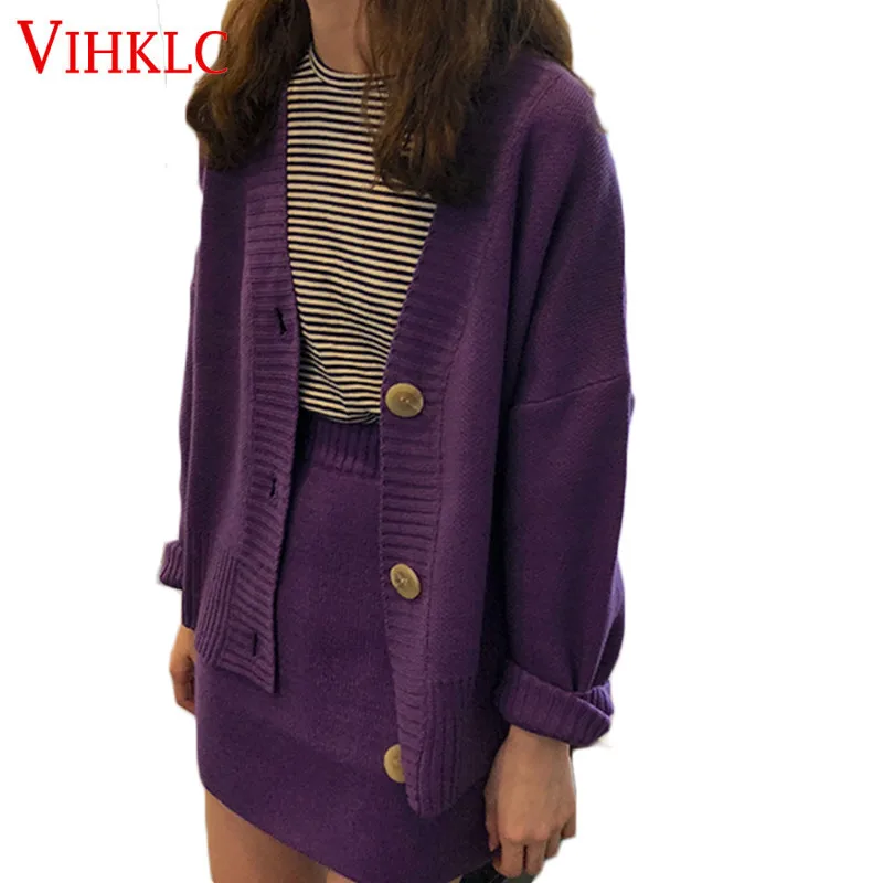 2019 Women Sweater And Skirt Set 2 pieces autumn cardigans+a line Skirts Slim Long Sleeve Knitted Suit Sets Q347 | Женская одежда