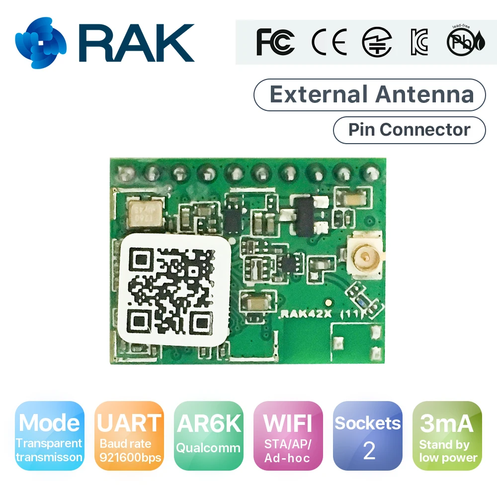 RAK425 беспроводной UART серийный wifi модуль для IoT низкая мощность крошечного размера контактный разъем промышленного класса интегрированный TCP IP ProtocolQ124