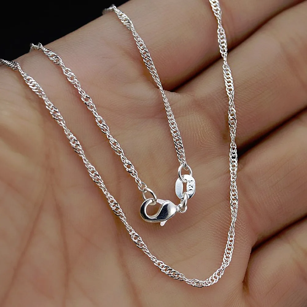 

Wholesale 1pcs Fashion Silver Necklaces, 2mm Water Wave Chain Necklace Lobster Clasps 16 -24inches Length Pick