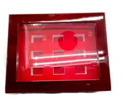 Красный sox 9 шт. кольцо дисплей коробка логотип настроить красный внутри дерево большая коробка 9 отверстий