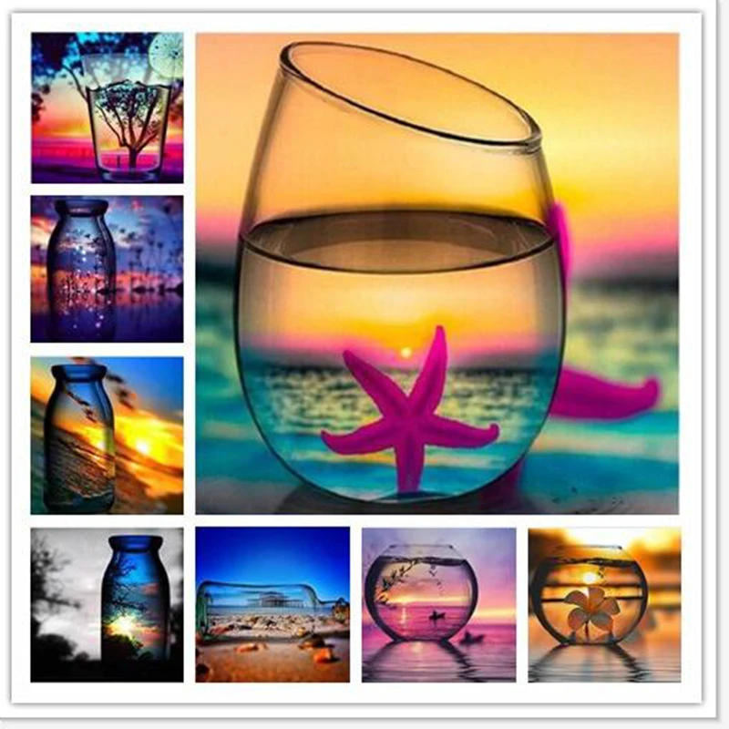 

Diamond Embroidery Wishing Bottle DIY Diamond Painting Landscape Picture Of Rhinestone Diamond Mosaic Flower Decor Home MH2020