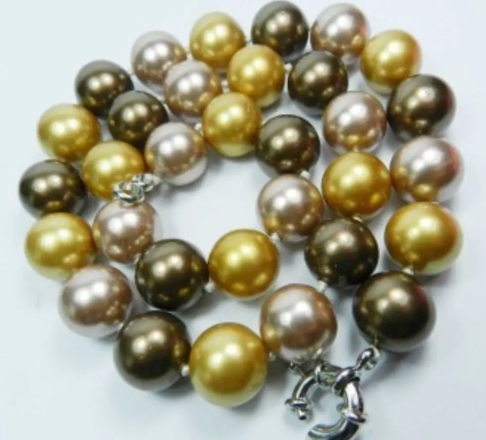

12mm Charming Multicolor colour shell pearl necklace@^Noble style Natural Fine jewe FREE SHIPPING ##a #a