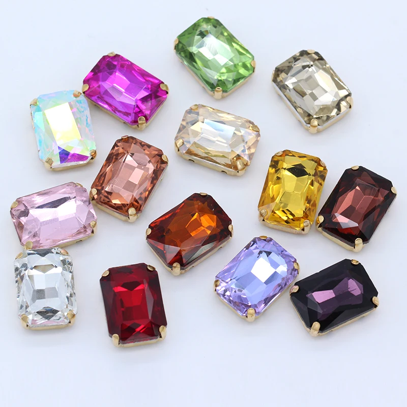 

All-size 24-color rectangle sew on crystal glass stone sewing diamante rhinestone gold claw jewelry making beads for DIY clothes