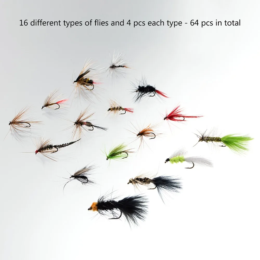 Moscas da Pesca da Mosca Atração da Mosca Pacote de 64 Bassdash Assorted Incluindo Dry Moscas Molhadas Ninfas Flâmulas Terrestres Kit Pcs 3 Cheap Iscas artificiais