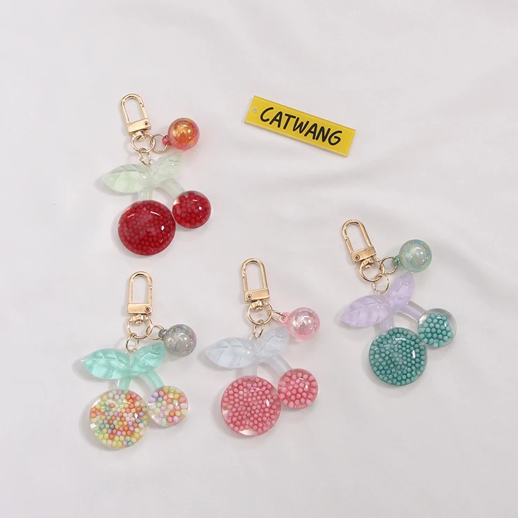 

Cute Sweet Cherry Balls Keychain For Women Airpods Accessories Trinket Key Chains Ring Car Bag Pendent Charm Child Toys D302