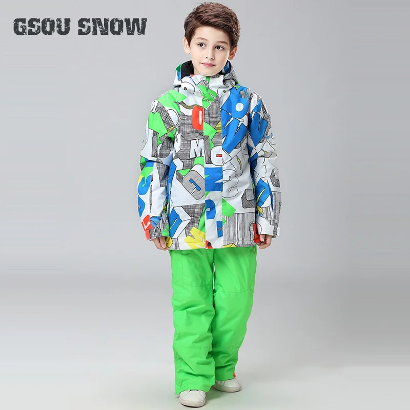 

2018 GSOU SNOW Kids Ski Suit Waterproof Windproof Breathable Super Warm Jacket Pant Boys Children Sport Wear Skiing Snowboard