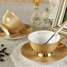 180 мл Золотой Классический костяного фарфора кофе чайный набор с ложкой позолоченная Роскошная британская черная чайная чашка