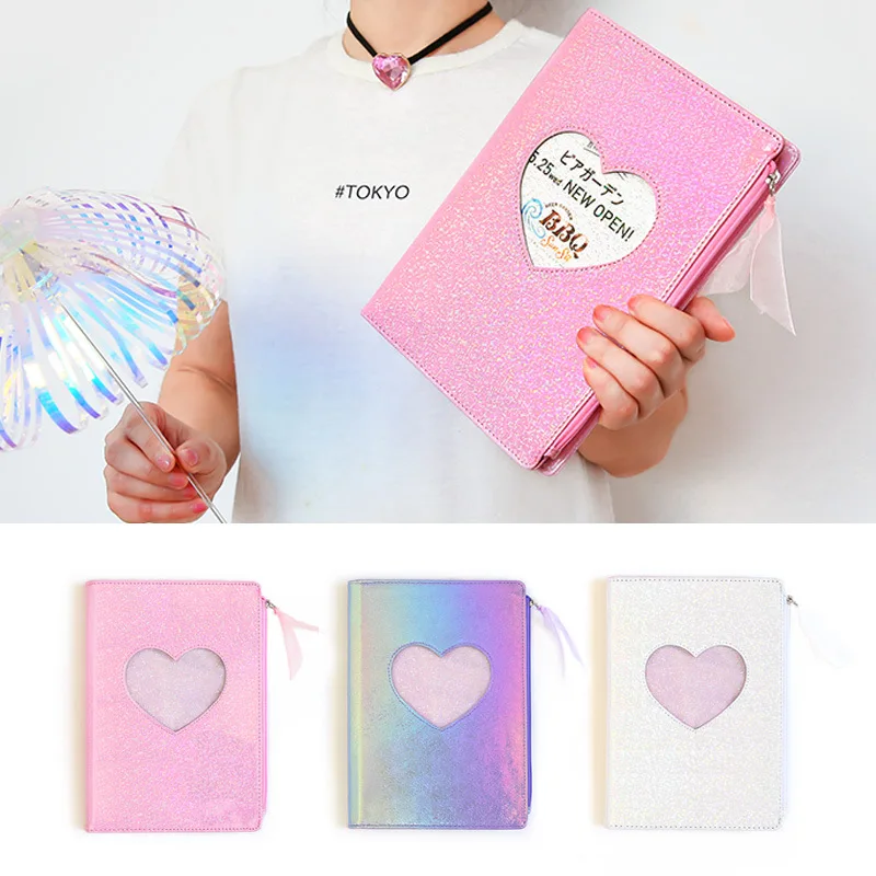 

New 2019 Cute Cartoon PU Leather Notebook Laser Heart Diary Personal Diary Week Planner Organizer Note book School Stationery